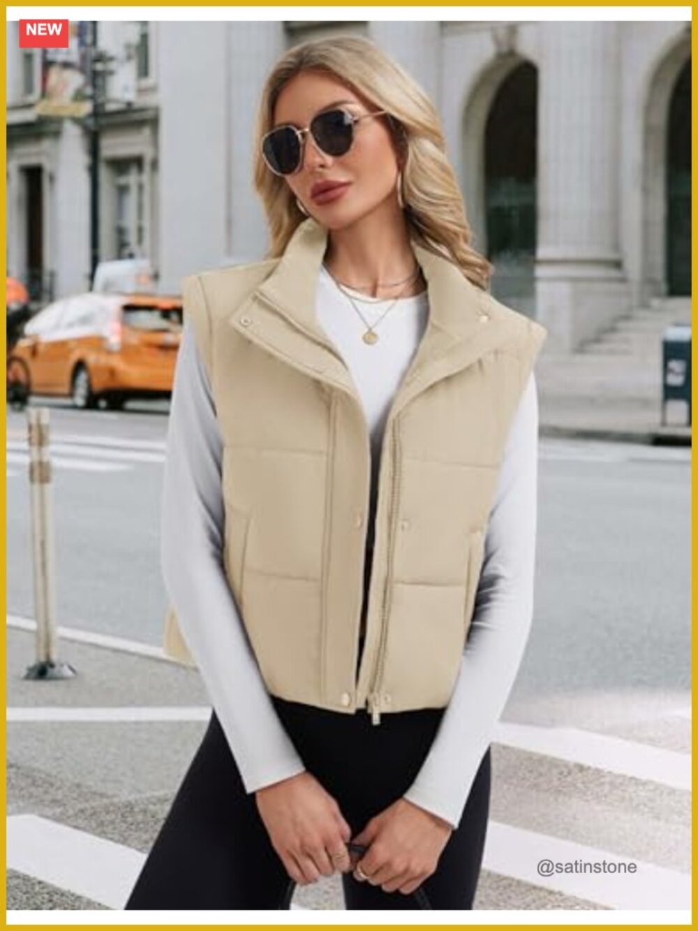 Cropped Puffer Vest Sleeveless Zip Up Stand Collar Winter Outerwear - Picture 2 of 6